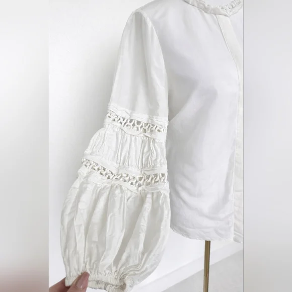 Kobi Halperin Silk Cotton Lace Sleeve Blouse Boho Romantic Top Ivory Size S